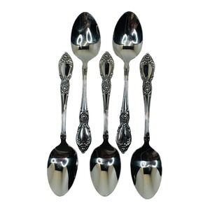 Oneida Plantation Stainless Teaspoons Set of 5 Vintage Rose Floral Flatware 6"